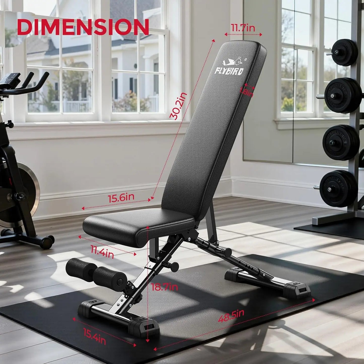 FLYBIRD Adjustable Weight Bench, Astm-Certified 800LBS Workout Bench Foldable for Home Gym, 90° to -30° FID and 30In Extended Backrest for Bench Press Strength Training Exercise#Summervibes Summervibes,Summervibes