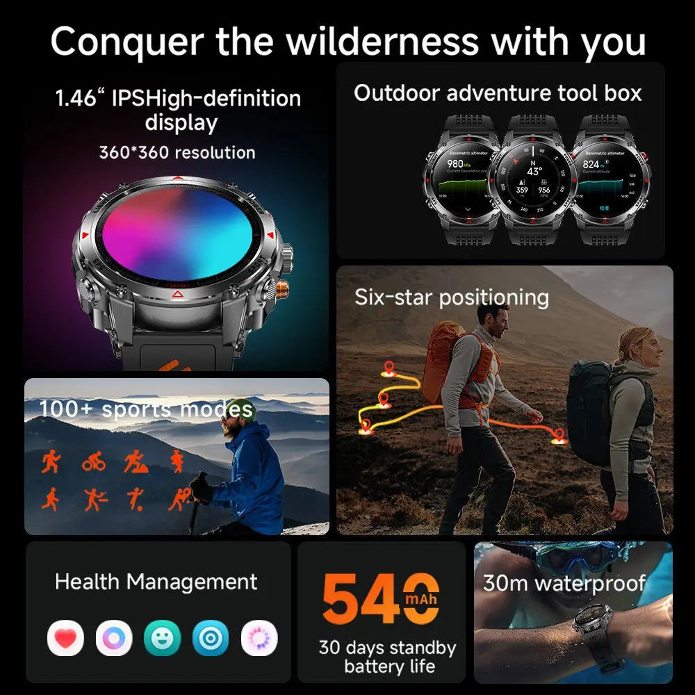 Men'S Outdoor Multifunctional Smart Watch GPS Precision Location Compass LED Light Waterproof Wireless Call Sports Modes Android Iphone Compatible Sports Smart Watches Smartwatch