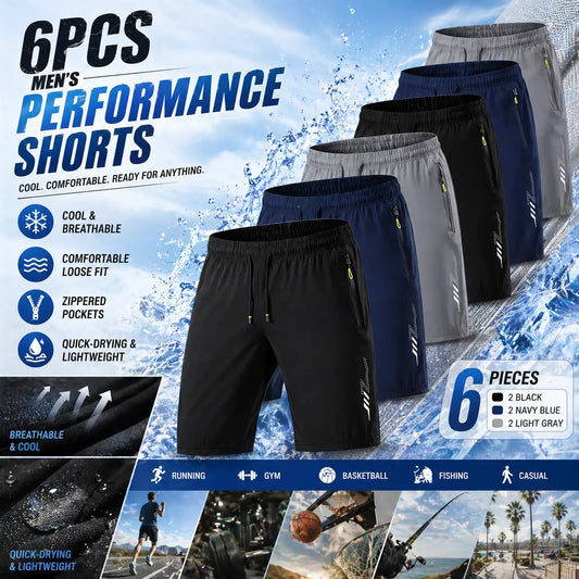 Men’S 6-Piece Quick-Dry Athletic Shorts Set, Breathable Men’S Gym Shorts with Elastic Waist for Summer Sports, Hiking & Casual Outdoor Workouts, Multi-Color Value Pack
