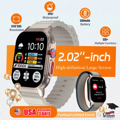 [Live Special Gift] Buy 1 Get 1,– 2.02" HD Smartwatch, Bluetooth Calling, Health Tracker + Free Straps
