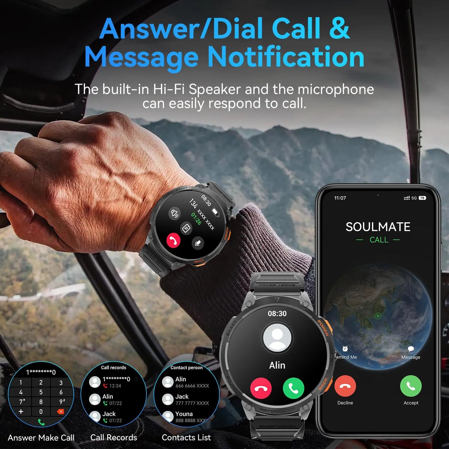Multifunctional Smart Watch, Fashionable 1.85" round HD Digital Watch with Make/Answer Call, Waterproof Sports Watch, Sports Tracking Smartwatch for Women & Men, Men'S Tech Gadgets 2024, Cyber
