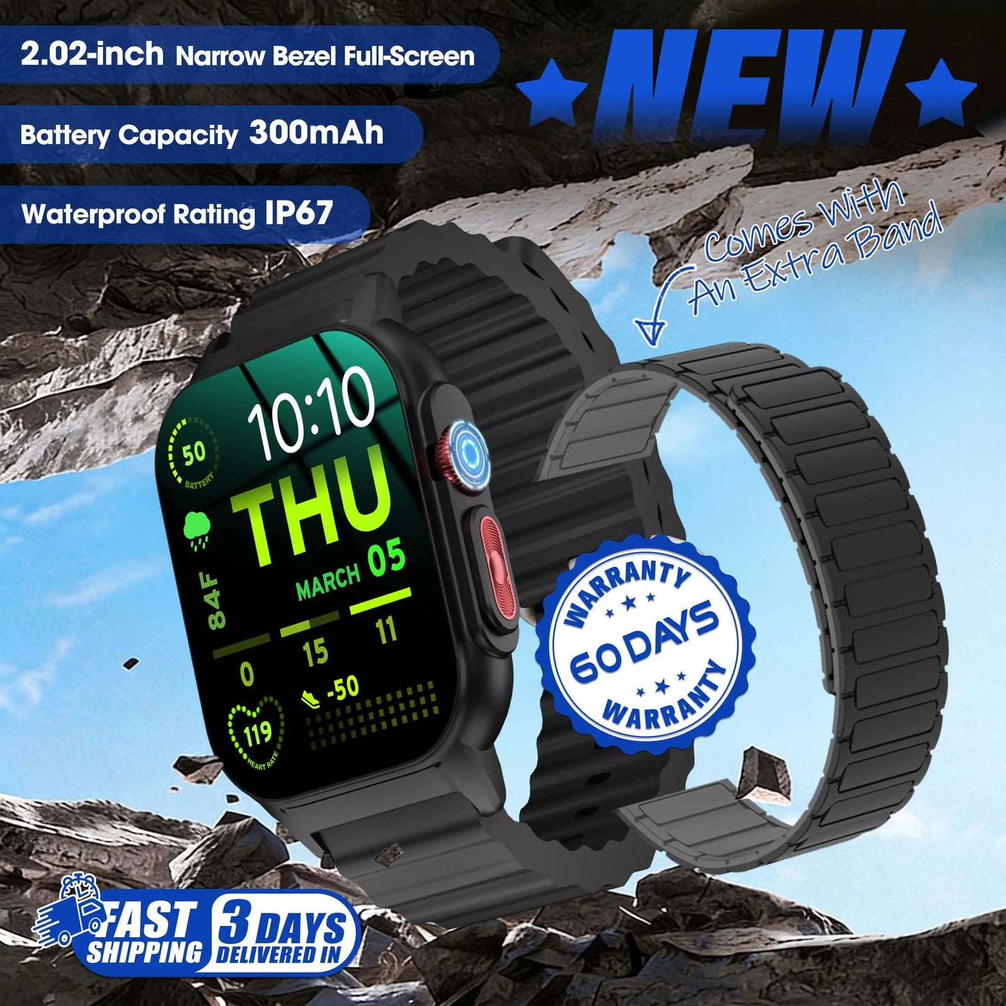 2026 NEW Upgraded Fitness Smartwatch 2.02" Full HD Display IP68 Waterproof Bluetooth Calling 24/7 Heart Rate Sleep Monitoring Perfect for Sports Business Wear - Durable, Wearable