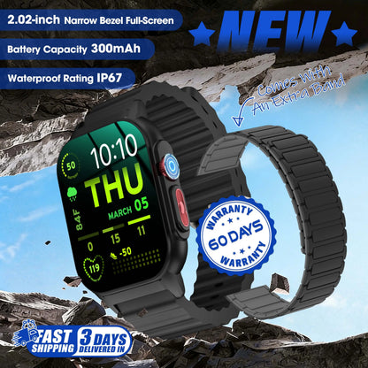 2026 NEW Upgraded Fitness Smartwatch 2.02" Full HD Display IP68 Waterproof Bluetooth Calling 24/7 Heart Rate Sleep Monitoring Perfect for Sports Business Wear - Durable, Wearable