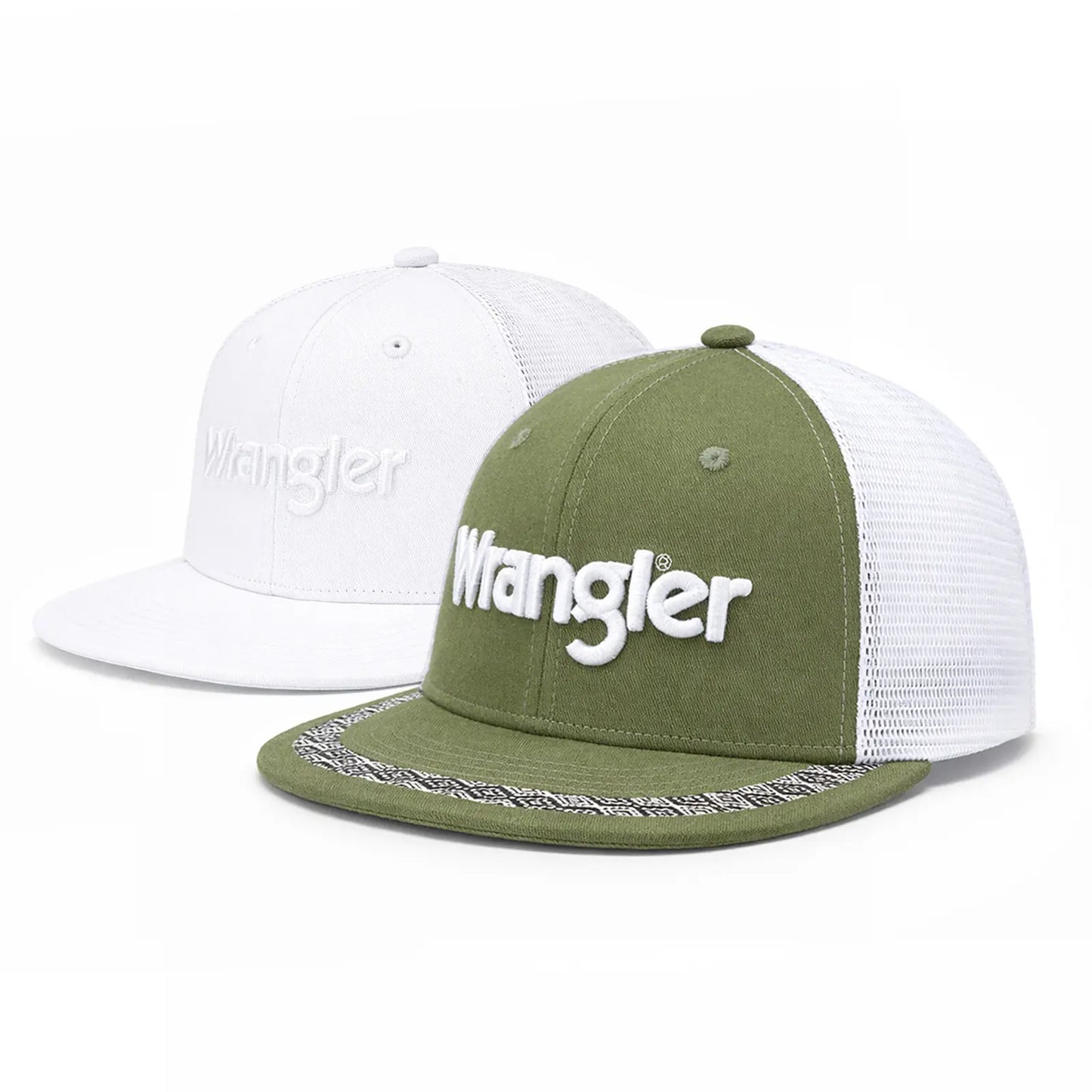 Auction Product-Wrangler Trucker Hat Flat Brim Hats 2-Pack – Embroidered Canvas Snapback Caps for Men & Women, Adjustable, One Size Fits All