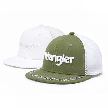 Auction Product-Wrangler Trucker Hat Flat Brim Hats 2-Pack – Embroidered Canvas Snapback Caps for Men & Women, Adjustable, One Size Fits All