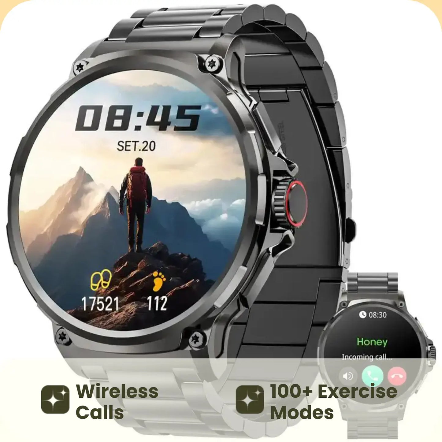 Smart Watches for Men(Answer/Make Call), Health Smart Watch, Android Smartwatch, 1.85" round Big Screen Fitness Tracker, Waterproof Fitness Watch for Android/Ios Phones