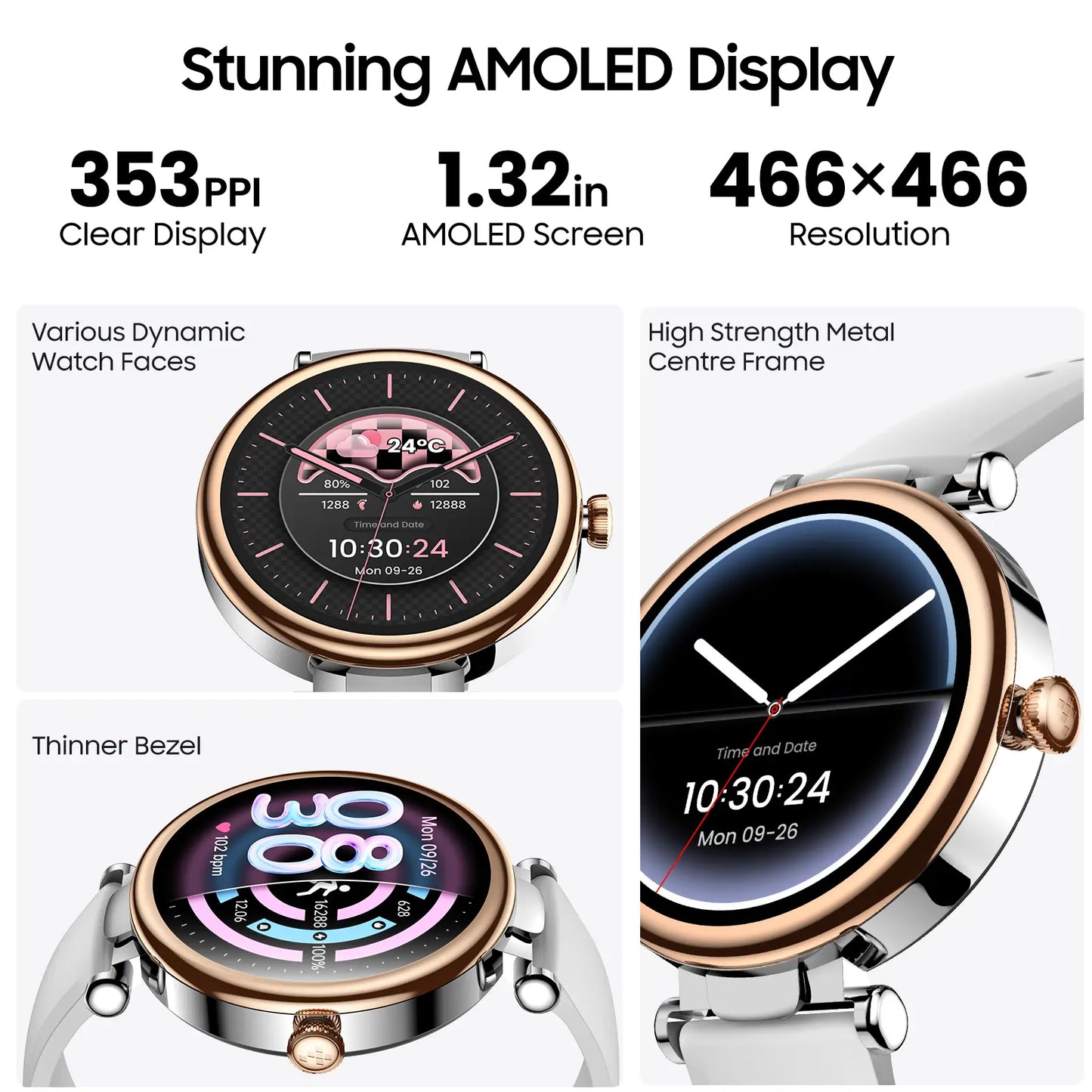 TOZO S8 AMOLED Smart Watch Women 1.32" HD Bluetooth Call Text, 100+ Sports Modes Sleep Stress Tracker, Waterproof Rose Gold Gift for Her Wristwatch Metal Smartwatch Mother'S Day Gift Tiktokshopcreatorpicks