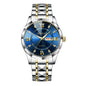 Men'S Luminous Business Simple Quartz Watch - Stainless Steel Band, Gold Accents, Blue Dial with Date & Day Indicator