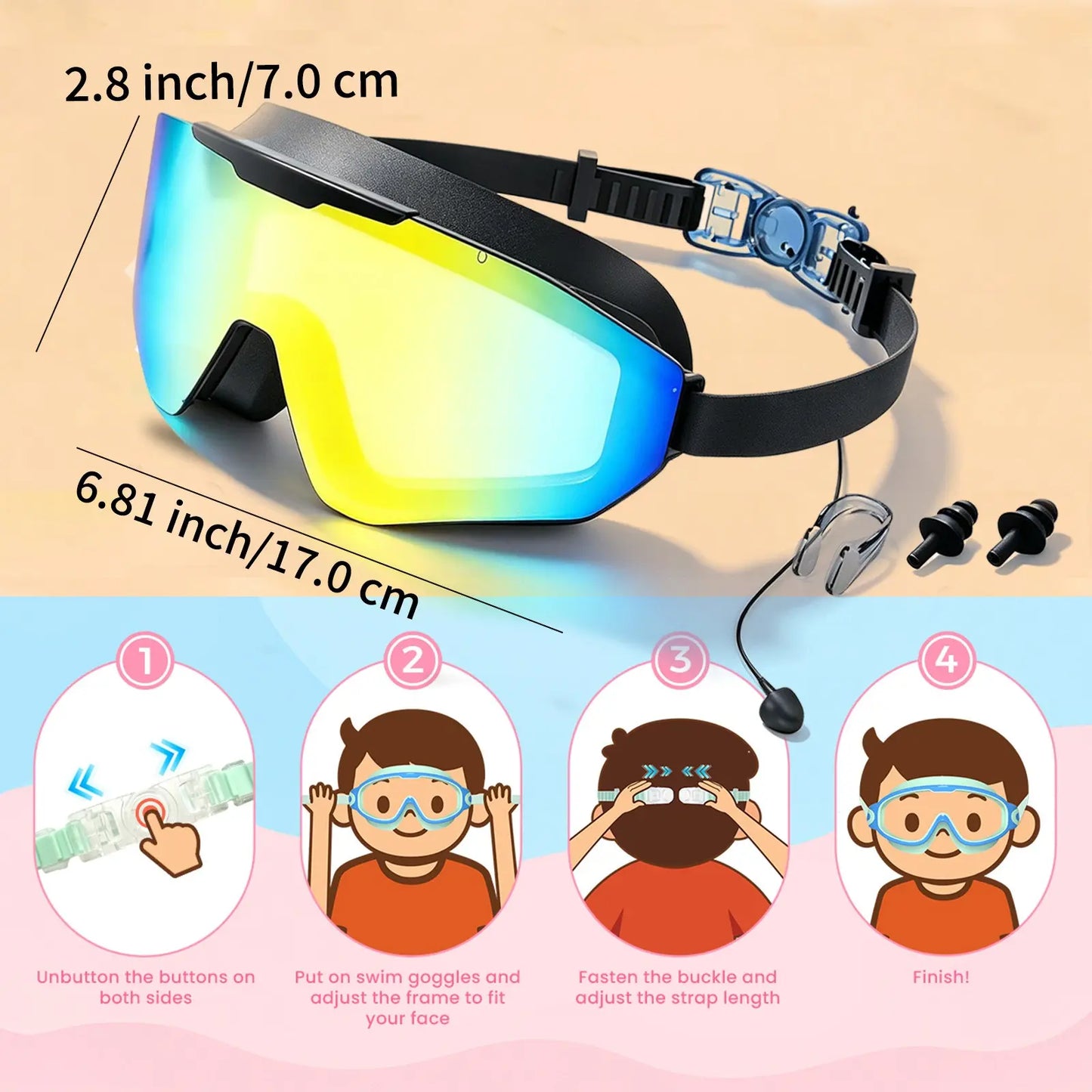 2 Pack Adult Swim Goggles with Earplugs, Anti-Fog 180° Wide View UV Protection Pool Swimming Goggles for Adult Youth Men Women, 3-Color UV Lens Water Goggles