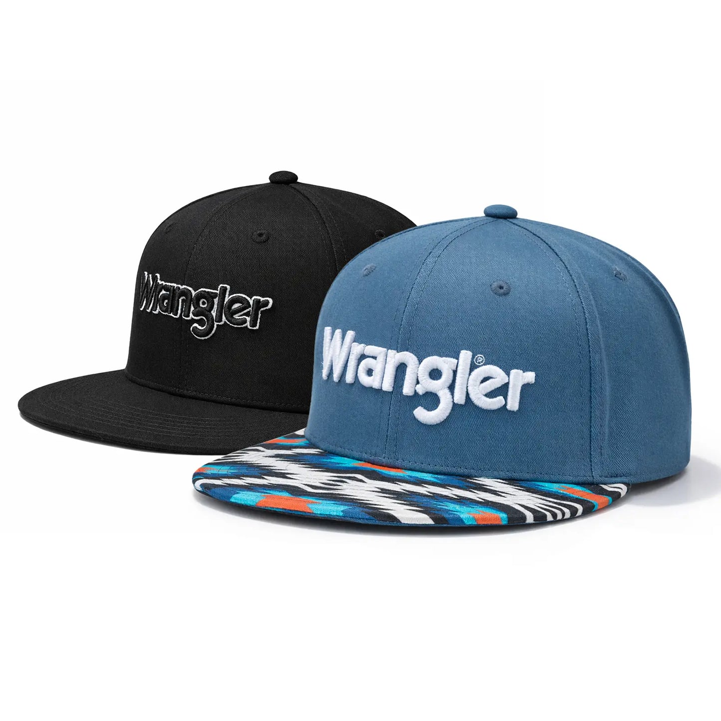 Auction Product-Wrangler Trucker Hat Flat Brim Hats 2-Pack – Embroidered Canvas Snapback Caps for Men & Women, Adjustable, One Size Fits All
