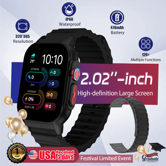[Live Special Gift] Buy 1 Get 1,– 2.02" HD Smartwatch, Bluetooth Calling, Health Tracker + Free Straps
