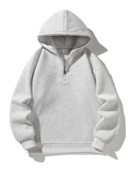 Men'S Plain Half Zip Drop Shoulder Essentials Hoodie, Regular Fit Fitted Casual Comfy Fit Long Sleeve Hooded Sweatshirt for Fall & Winter, Men'S Clothes for Daily Wear