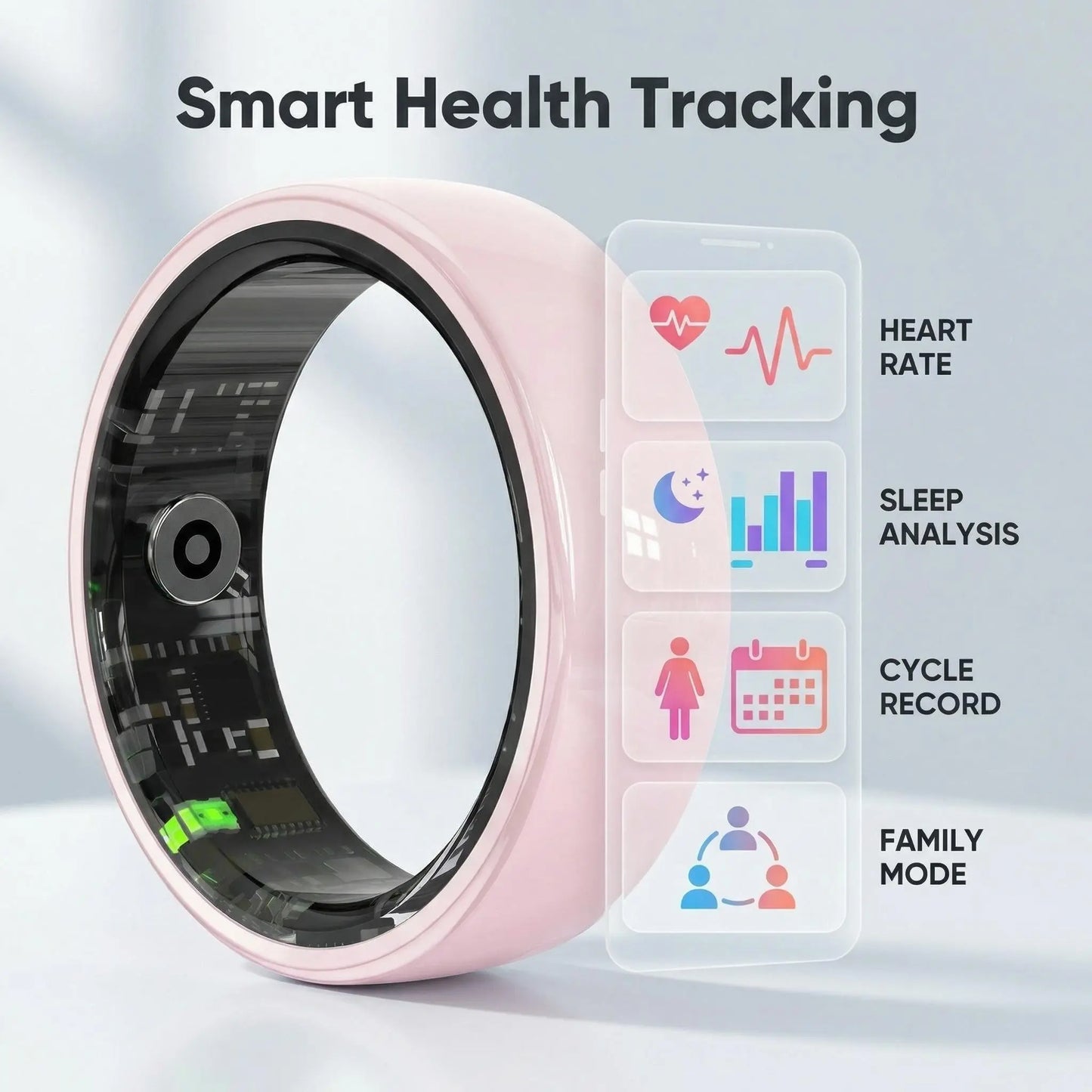 Pink Ceramic Smart Ring for Women, Fitness & Sleep Tracker, Heart Rate & Stress Monitor, Cycle Tracking, IP68 Waterproof, 3–5 Day Battery, Ios & Android, Charging Case#Summervibes
