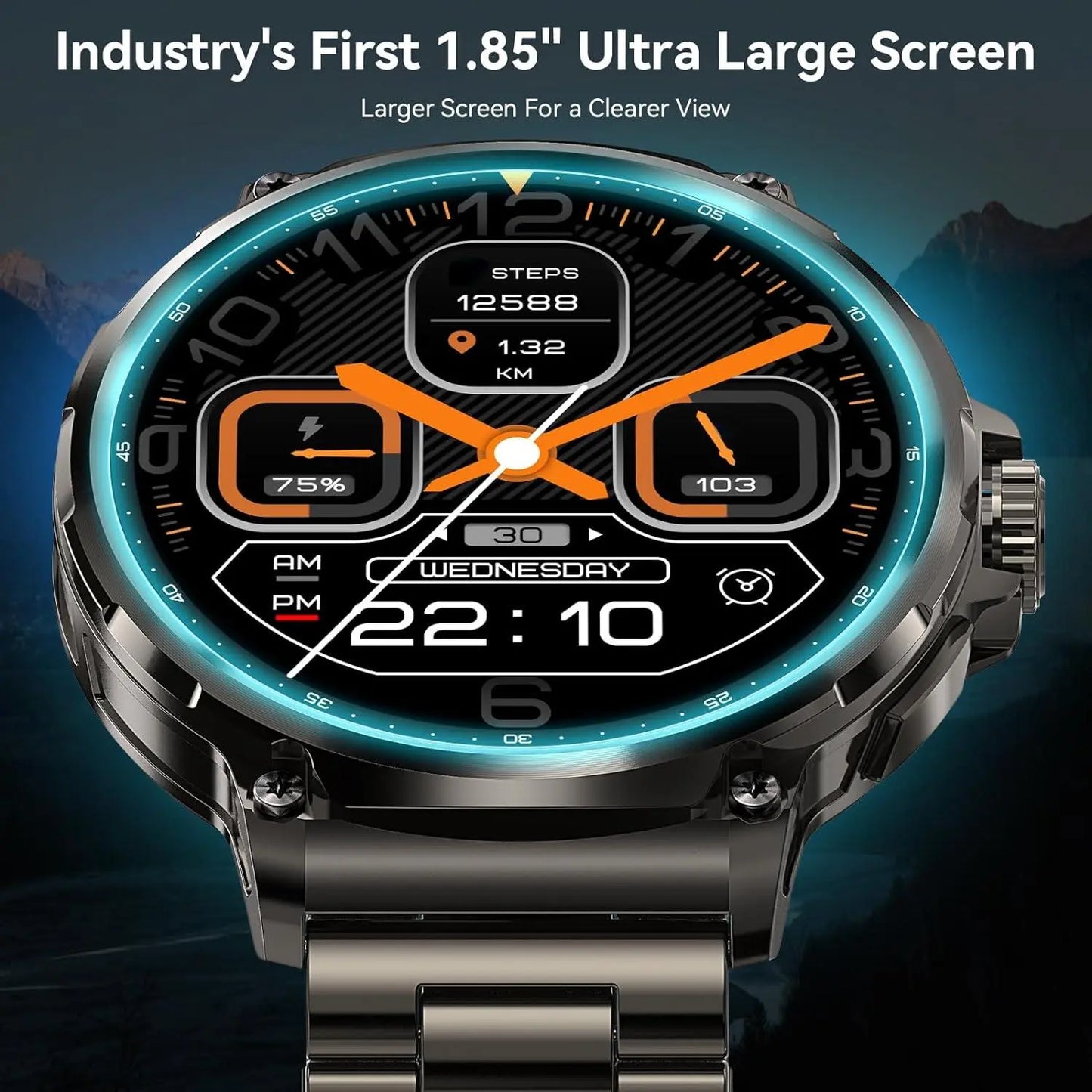 Smart Watches for Men(Answer/Make Call), Health Smart Watch, Android Smartwatch, 1.85" round Big Screen Fitness Tracker, Waterproof Fitness Watch for Android/Ios Phones
