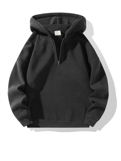 Men'S Plain Half Zip Drop Shoulder Essentials Hoodie, Regular Fit Fitted Casual Comfy Fit Long Sleeve Hooded Sweatshirt for Fall & Winter, Men'S Clothes for Daily Wear