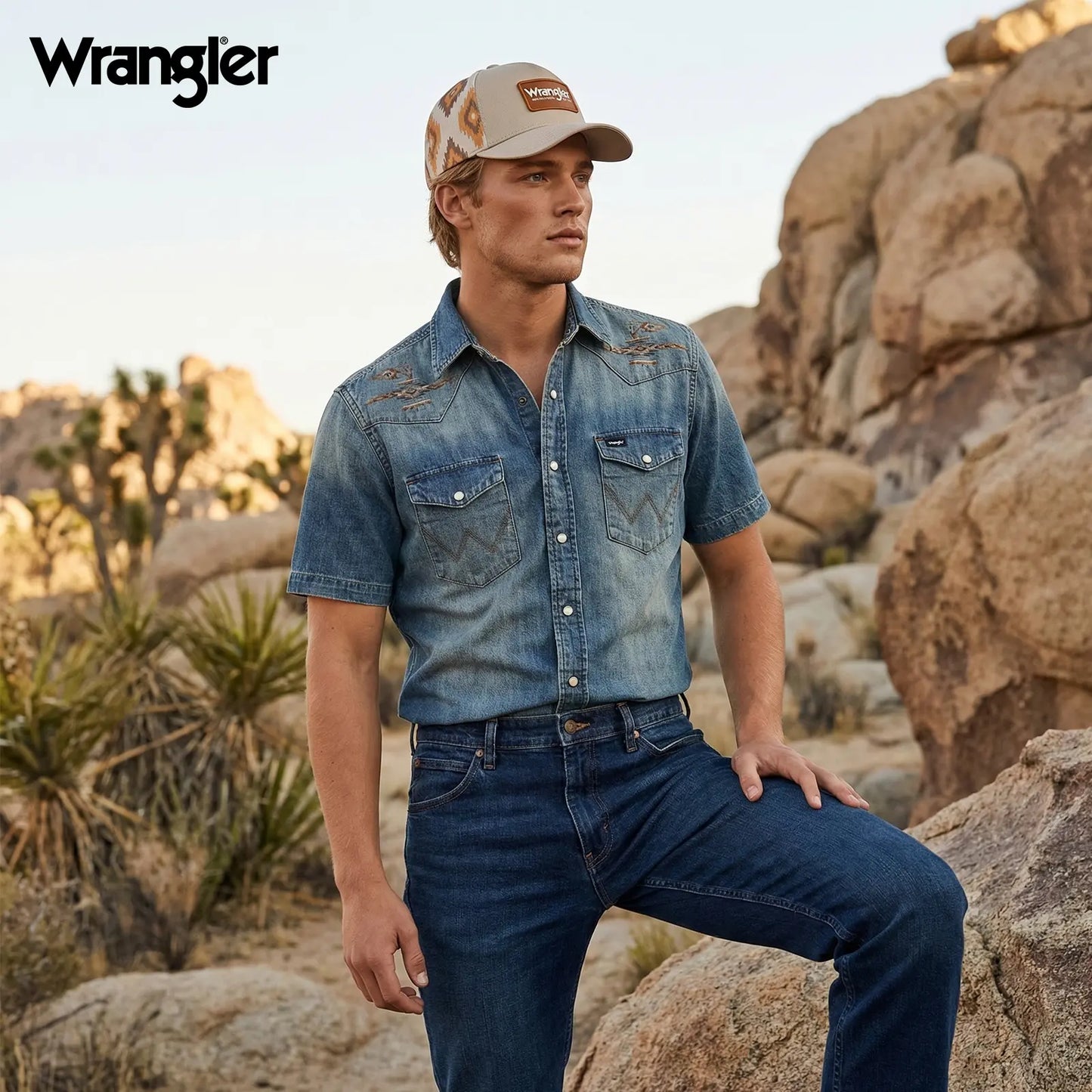 Auction Product-Wrangler Trucker Hat Flat Brim Hats 2-Pack – Embroidered Canvas Snapback Caps for Men & Women, Adjustable, One Size Fits All