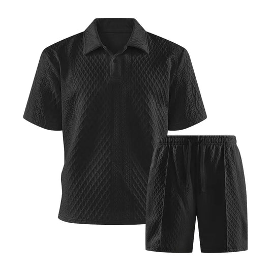 Men’S Solid-Color Polo Shirt and Drawstring Shorts Set—A Comfortable, Breathable Two-Piece Outfit Suitable for Everyday Outdoor Wear; Summer Menswear.