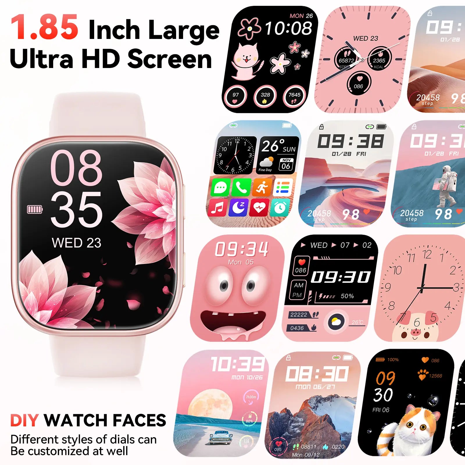 Smartwatch for Women, 1.83-Inch HD Touchscreen Fitness Tracker with Bluetooth Calling, Fitness Watch with Heart Rate/Sleep Monitor/100+ Sports, IP67 Waterproof Smartwatch for Android and Ios（Mothersdaygift）