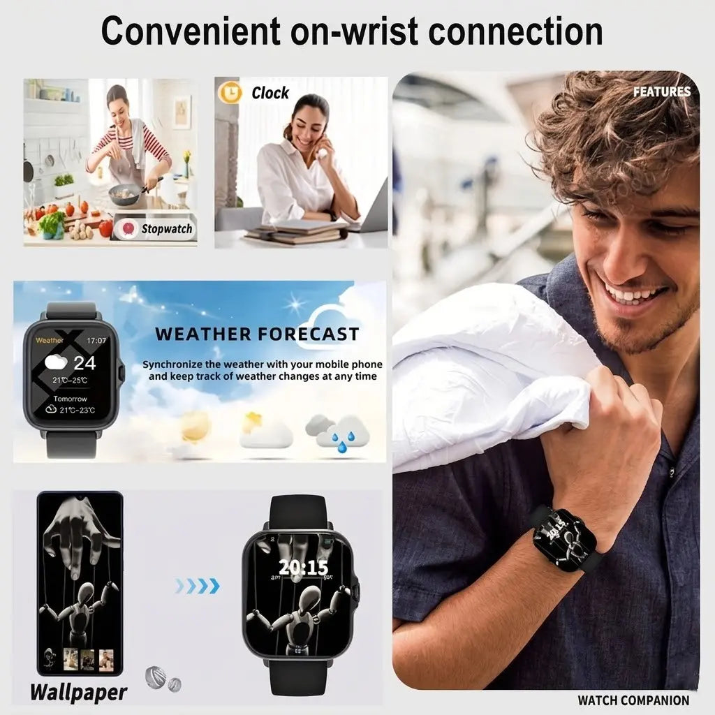 New Touchscreen Smartwatch, Android, USB Rechargeable, Bluetooth-Compatible Call & Message Alerts, Multiple Sports Modes, Stainless Steel Band, Gift for Family Friends