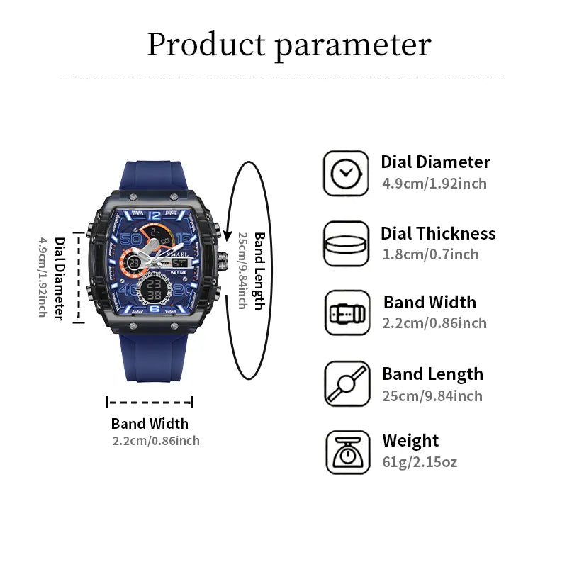 【Summervibes】Men'S Luxury Sport Watch ,Waterproof Dual-Display Wristwatch | Stylish Gift for Him Adjustable Tool Included