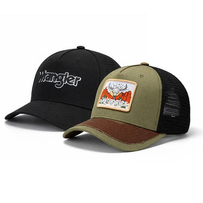 Auction Product-Wrangler Trucker Hat Flat Brim Hats 2-Pack – Embroidered Canvas Snapback Caps for Men & Women, Adjustable, One Size Fits All