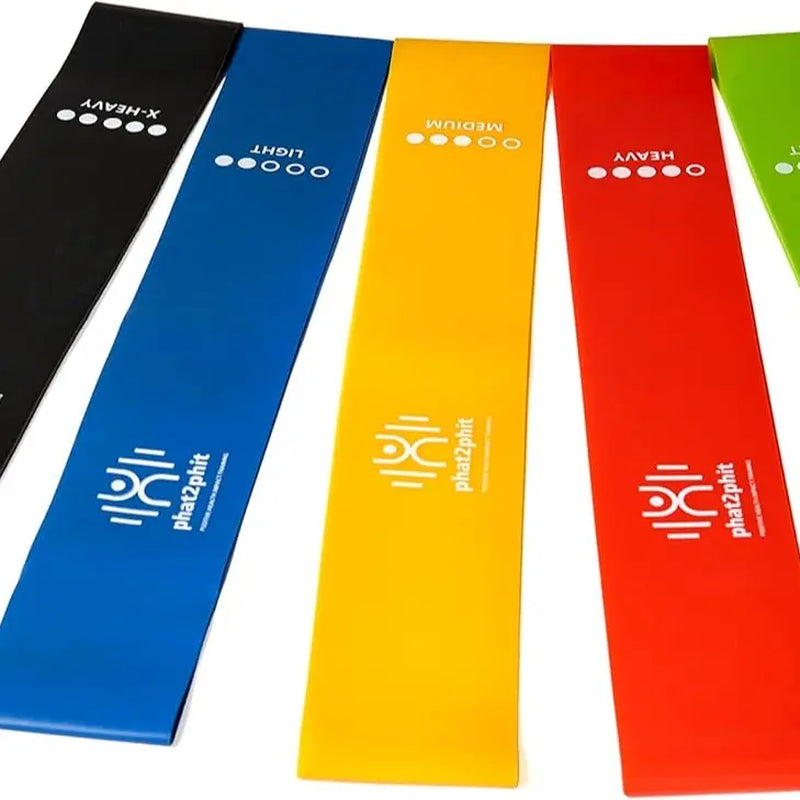 Phat2Phit Mini Loop Resistance Exercise Bands with Varying Intensity Levels, Exercise Resitance Band Sets, Set of 5