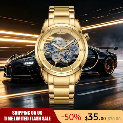 Swiss Quality Skeleton Luxury Timepiece Watch for Men Double Sided Hollow Dial with Luminous Hands Fashion Sport Luxury Timepiece