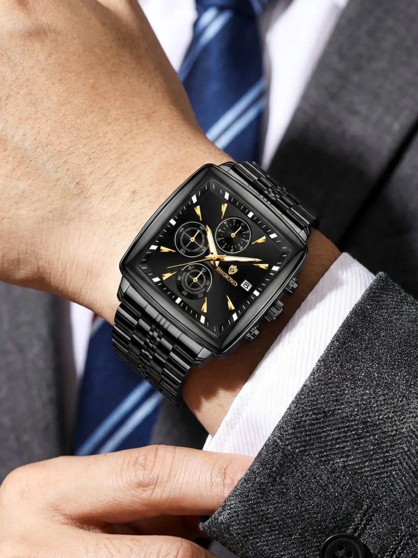 Men'S Fashion High-End Wristwatch Multi-Function Timer Steel Band Business Casual Quartz Movement Watch Gift