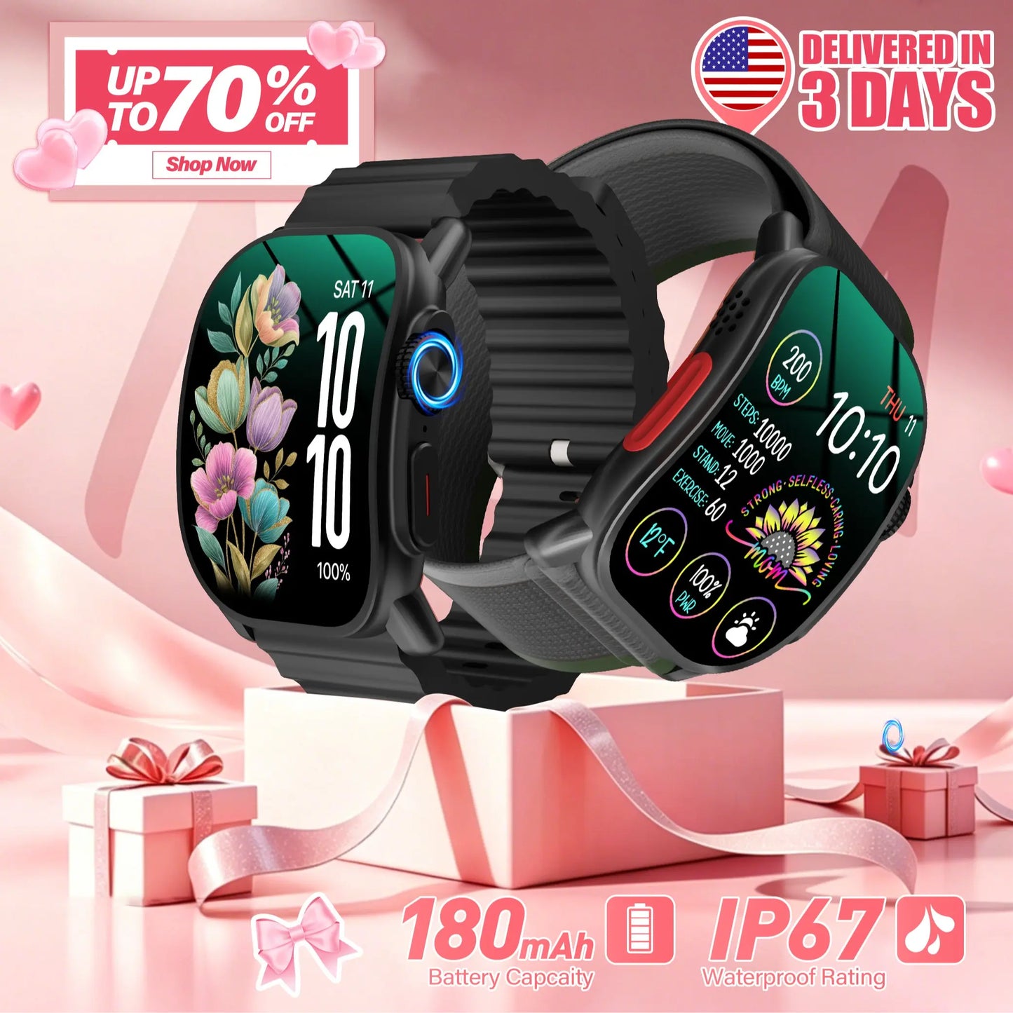 [Live Special Gift] Buy 1 Get 1,– 2.02" HD Smartwatch, Bluetooth Calling, Health Tracker + Free Straps