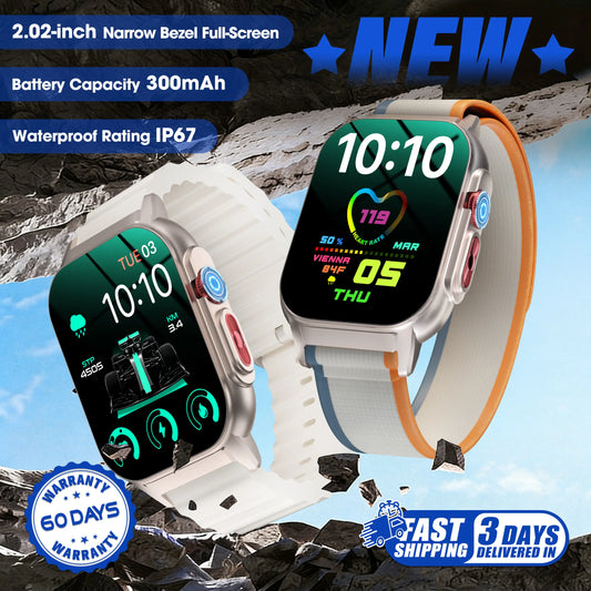 2026 NEW Upgraded Fitness Smartwatch 2.02" Full HD Display IP68 Waterproof Bluetooth Calling 24/7 Heart Rate Sleep Monitoring Perfect for Sports Business Wear - Durable, Wearable