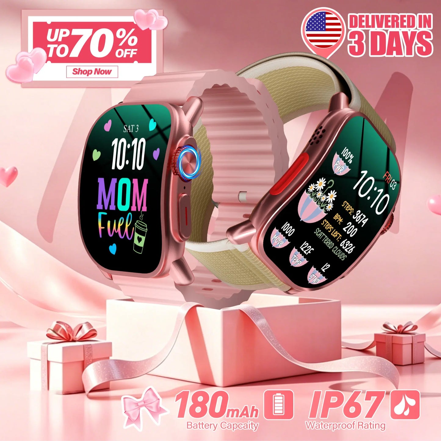 [Live Special Gift] Buy 1 Get 1,– 2.02" HD Smartwatch, Bluetooth Calling, Health Tracker + Free Straps