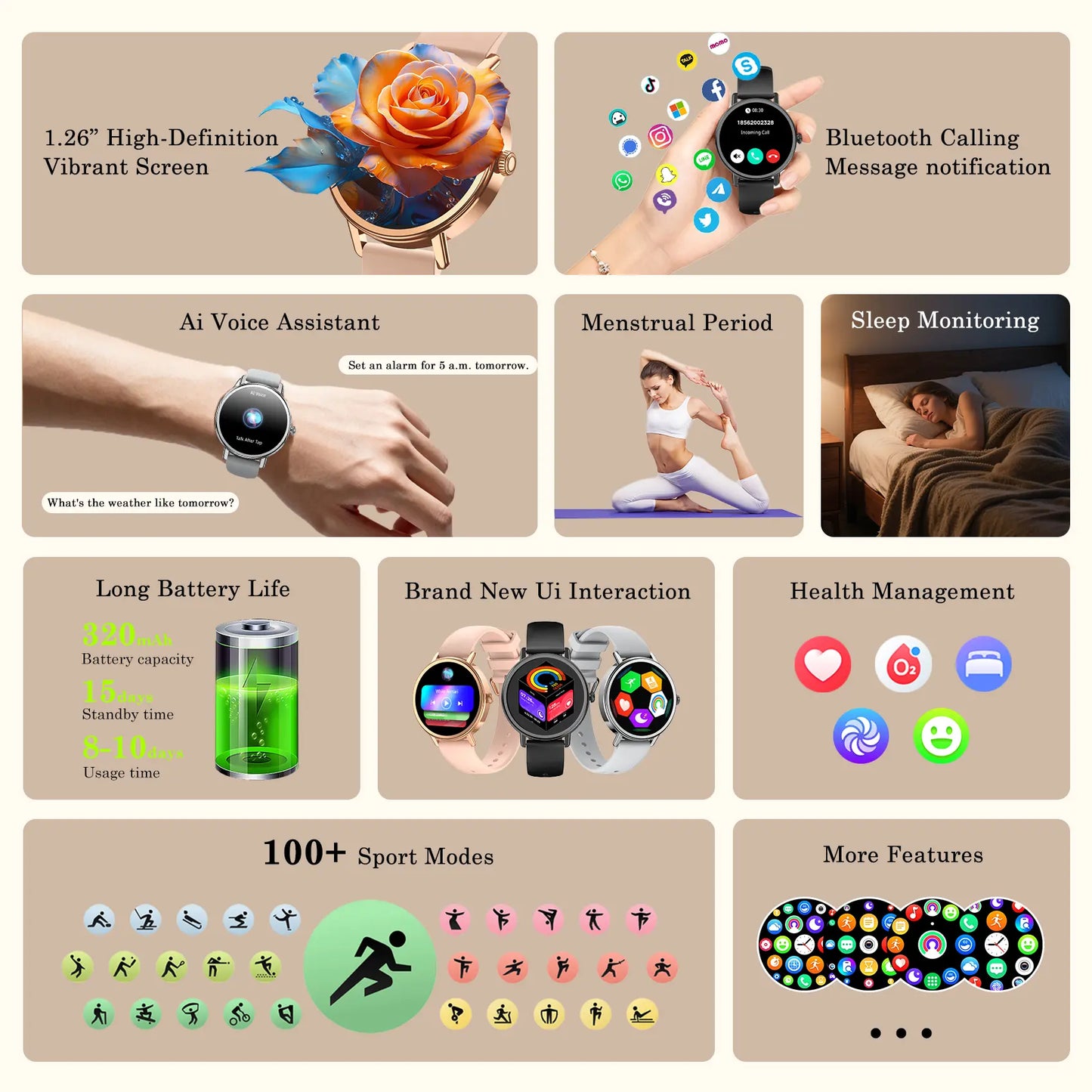 Multifunctional Smart Watch for Men & Women with HD Touchscreen, Daily Activity Tracker, Step Counter, Notification,Sports Watch