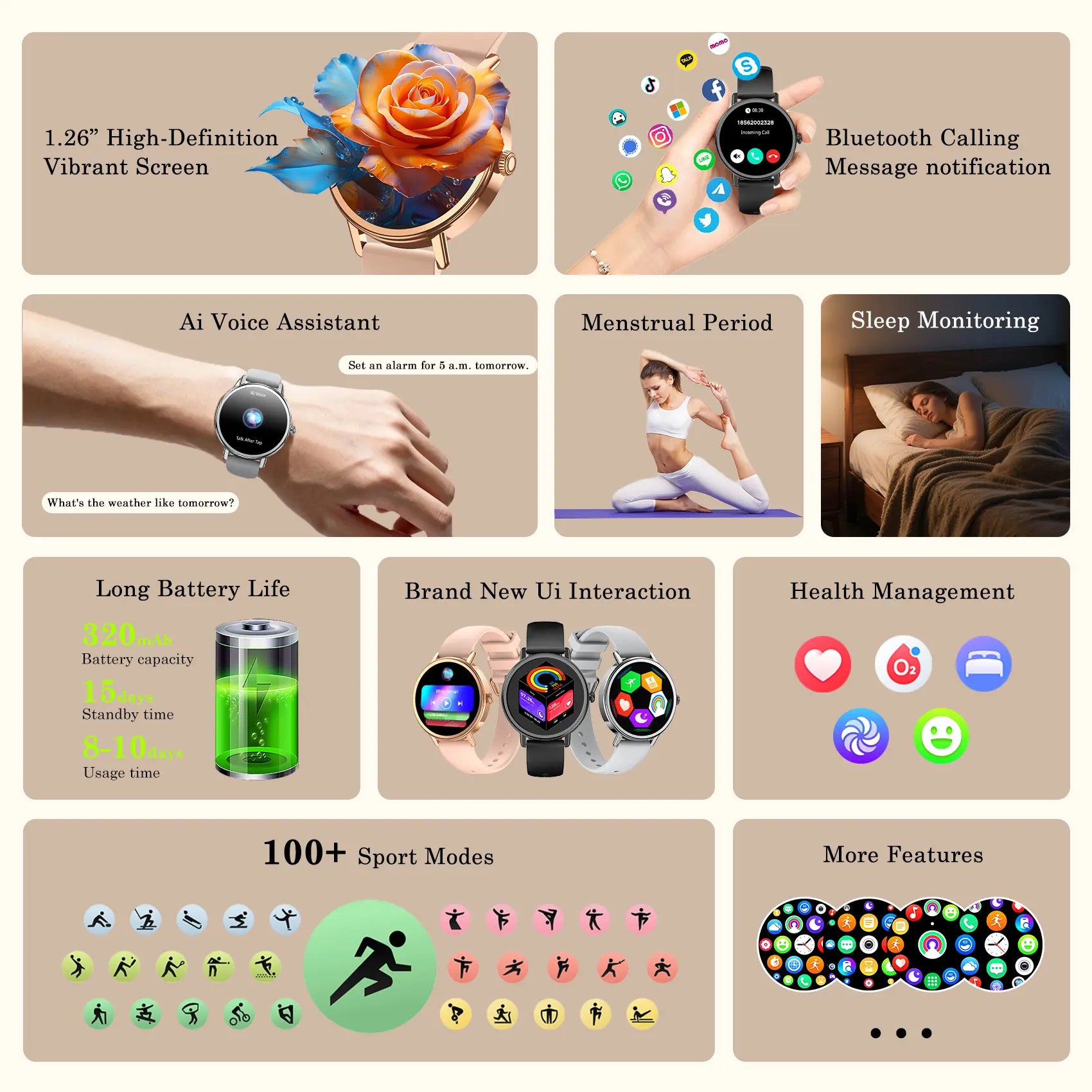 Multifunctional Smart Watch for Men & Women with HD Touchscreen, Daily Activity Tracker, Step Counter, Notification,Sports Watch
