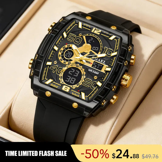 【Summervibes】Men'S Luxury Sport Watch ,Waterproof Dual-Display Wristwatch | Stylish Gift for Him Adjustable Tool Included
