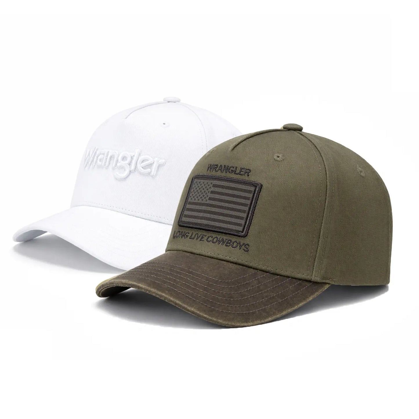Auction Product-Wrangler Trucker Hat Flat Brim Hats 2-Pack – Embroidered Canvas Snapback Caps for Men & Women, Adjustable, One Size Fits All