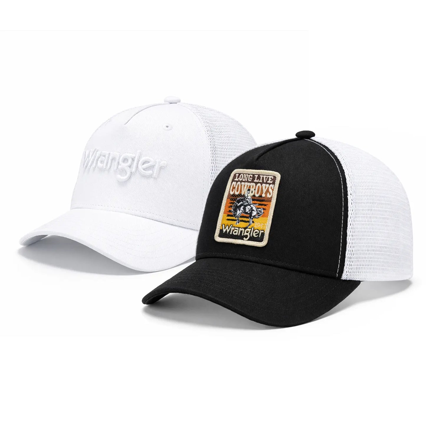 Auction Product-Wrangler Trucker Hat Flat Brim Hats 2-Pack – Embroidered Canvas Snapback Caps for Men & Women, Adjustable, One Size Fits All