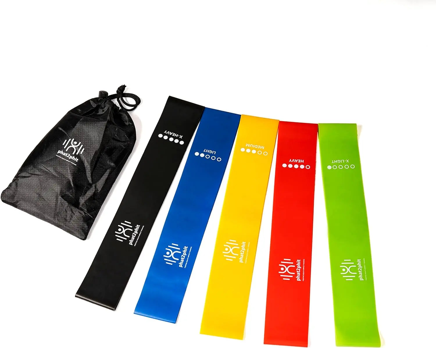 Phat2Phit Mini Loop Resistance Exercise Bands with Varying Intensity Levels, Exercise Resitance Band Sets, Set of 5