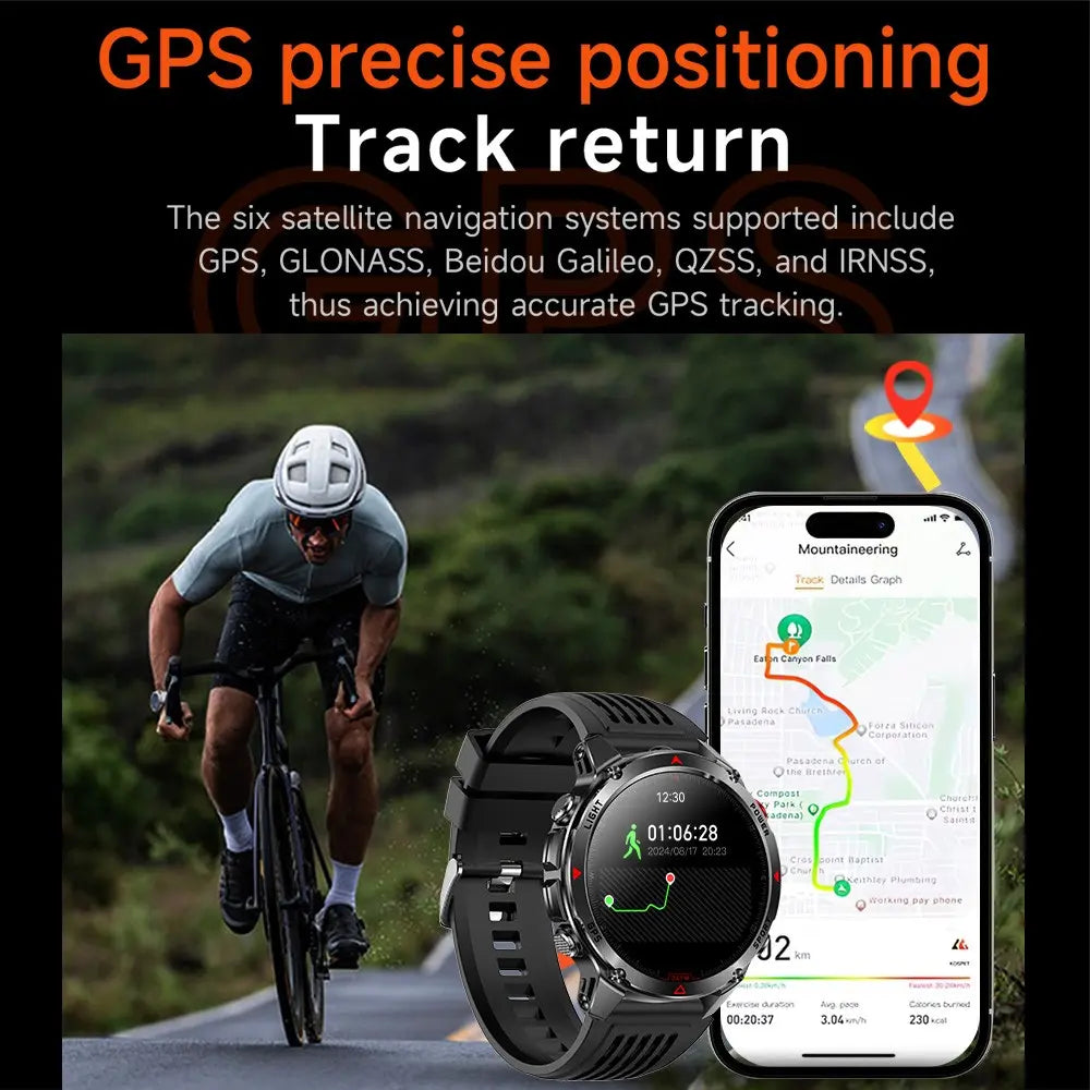 Men'S Outdoor Multifunctional Smart Watch GPS Precision Location Compass LED Light Waterproof Wireless Call Sports Modes Android Iphone Compatible Sports Smart Watches Smartwatch