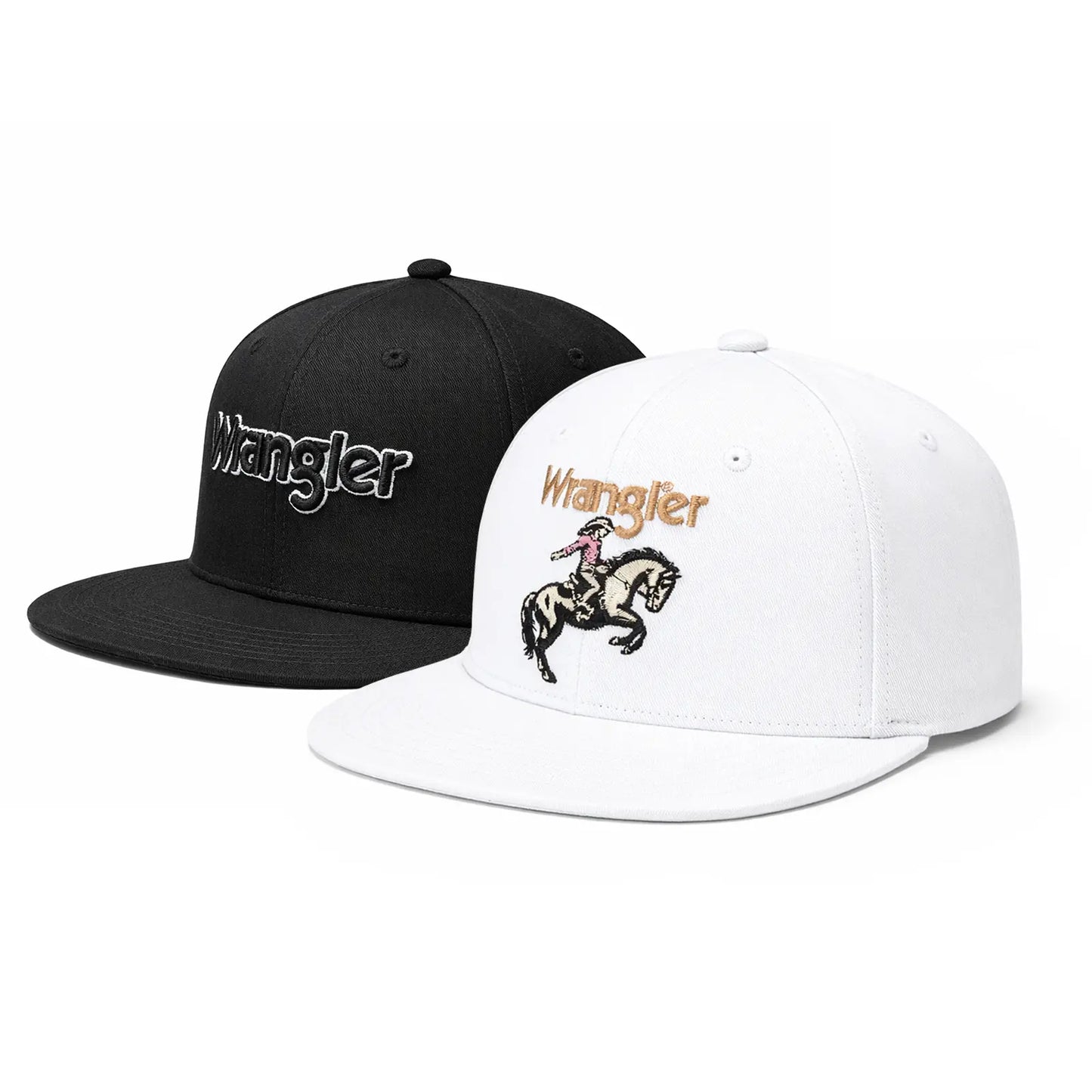Auction Product-Wrangler Trucker Hat Flat Brim Hats 2-Pack – Embroidered Canvas Snapback Caps for Men & Women, Adjustable, One Size Fits All