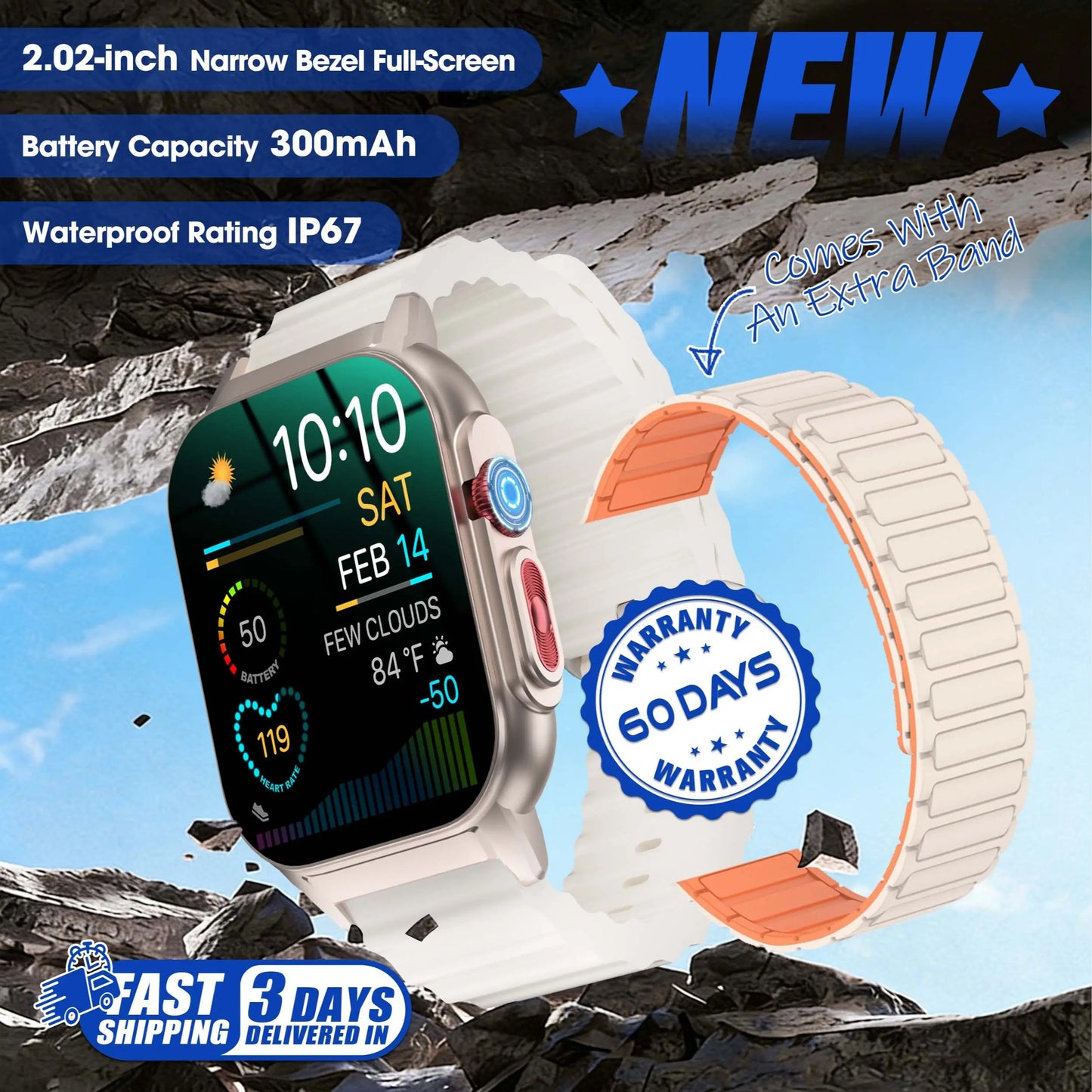 2026 NEW Upgraded Fitness Smartwatch 2.02" Full HD Display IP68 Waterproof Bluetooth Calling 24/7 Heart Rate Sleep Monitoring Perfect for Sports Business Wear - Durable, Wearable