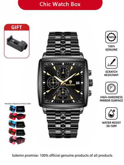 Men'S Fashion High-End Wristwatch Multi-Function Timer Steel Band Business Casual Quartz Movement Watch Gift