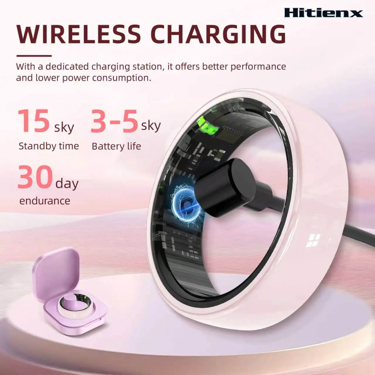 Pink Ceramic Smart Ring for Women, Fitness & Sleep Tracker, Heart Rate & Stress Monitor, Cycle Tracking, IP68 Waterproof, 3–5 Day Battery, Ios & Android, Charging Case#Summervibes