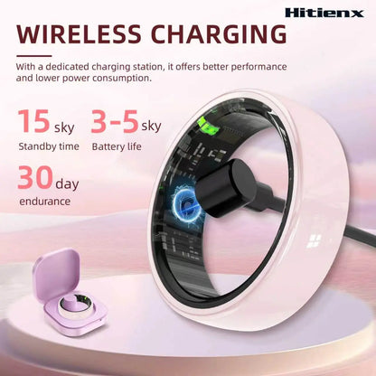 Pink Ceramic Smart Ring for Women, Fitness & Sleep Tracker, Heart Rate & Stress Monitor, Cycle Tracking, IP68 Waterproof, 3–5 Day Battery, Ios & Android, Charging Case#Summervibes