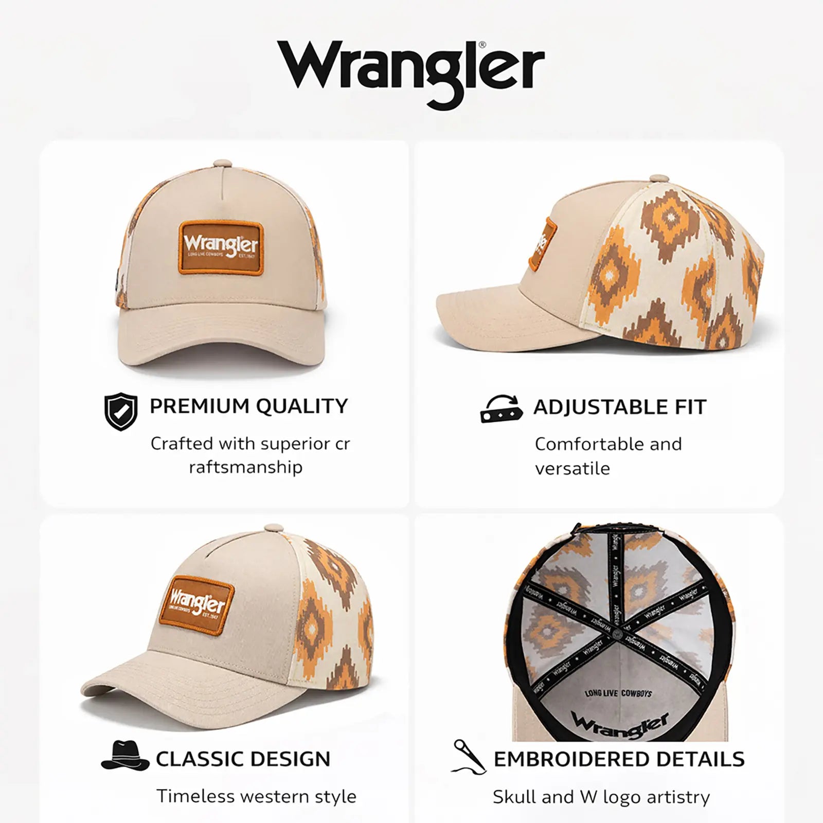 Auction Product-Wrangler Trucker Hat Flat Brim Hats 2-Pack – Embroidered Canvas Snapback Caps for Men & Women, Adjustable, One Size Fits All