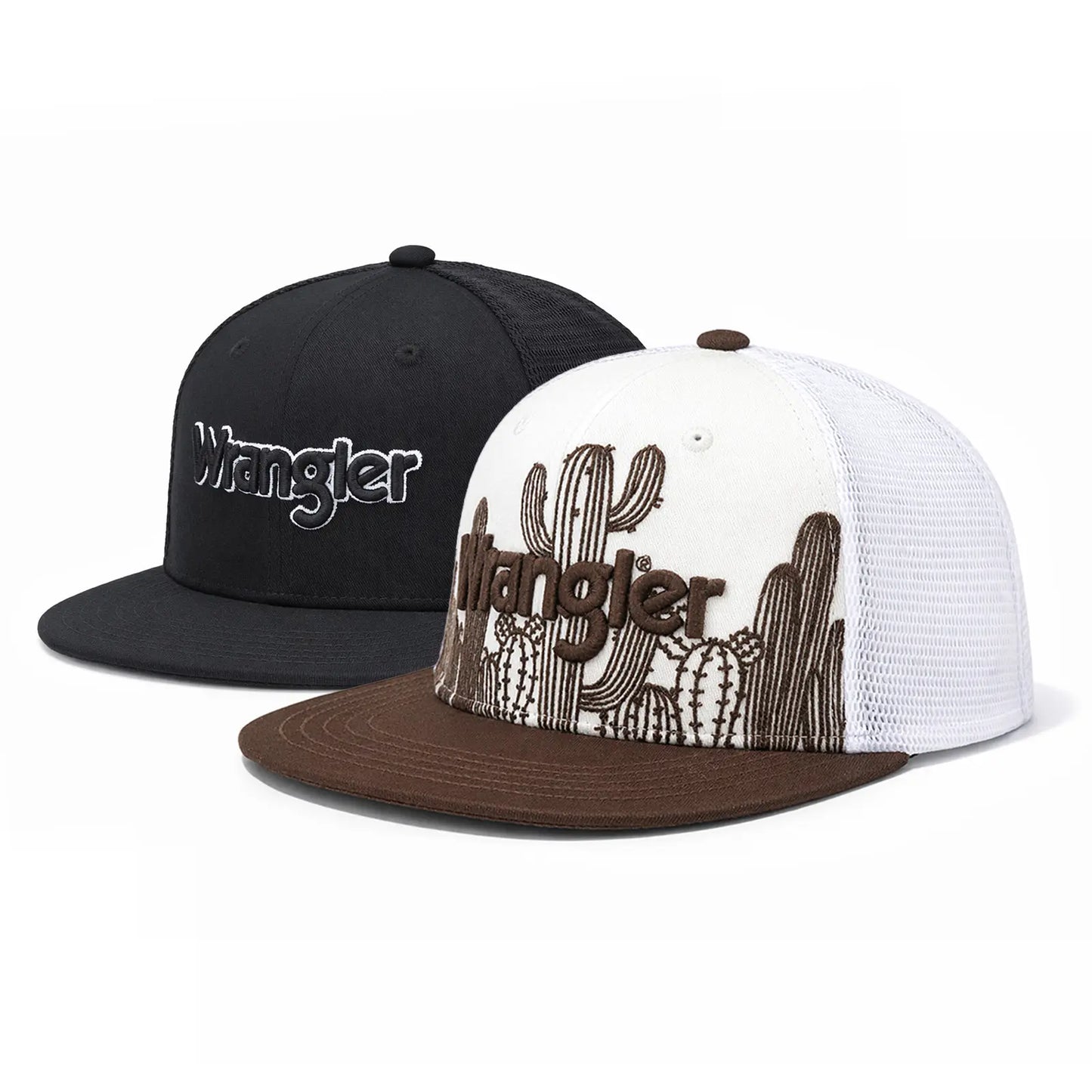 Auction Product-Wrangler Trucker Hat Flat Brim Hats 2-Pack – Embroidered Canvas Snapback Caps for Men & Women, Adjustable, One Size Fits All