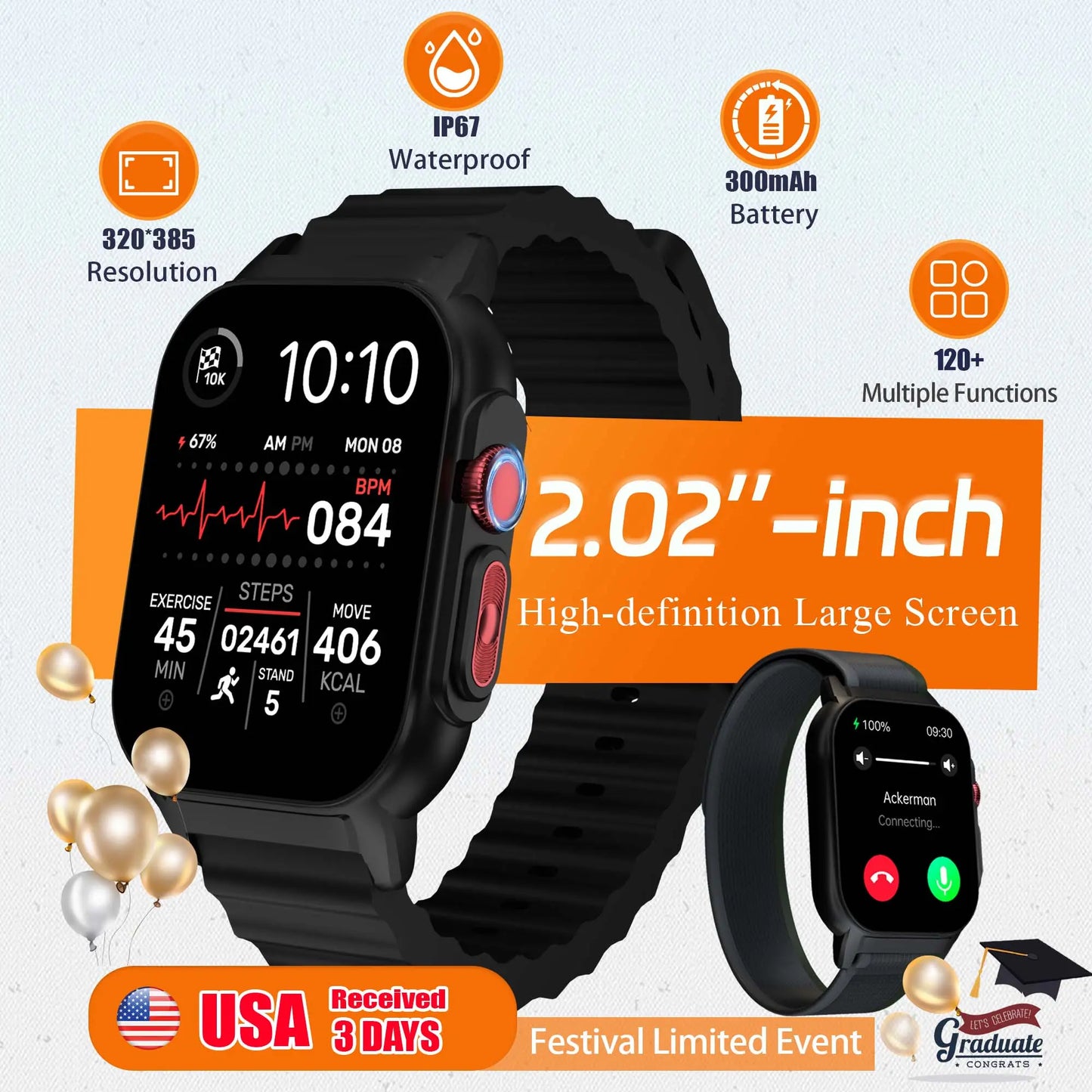 [Live Special Gift] Buy 1 Get 1,– 2.02" HD Smartwatch, Bluetooth Calling, Health Tracker + Free Straps