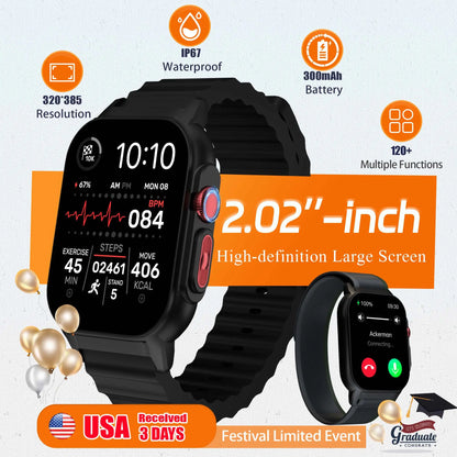 [Live Special Gift] Buy 1 Get 1,– 2.02" HD Smartwatch, Bluetooth Calling, Health Tracker + Free Straps