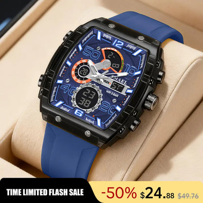 【Summervibes】Men'S Luxury Sport Watch ,Waterproof Dual-Display Wristwatch | Stylish Gift for Him Adjustable Tool Included