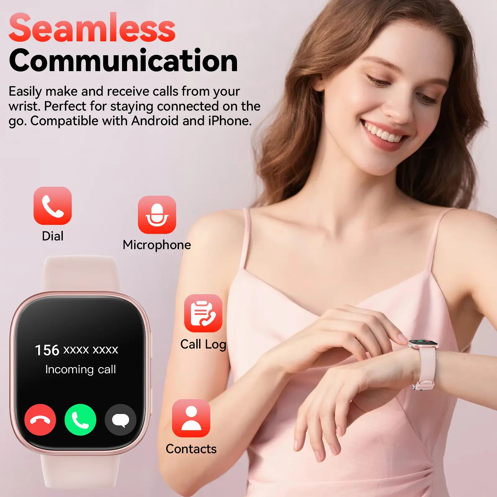 Smartwatch for Women, 1.83-Inch HD Touchscreen Fitness Tracker with Bluetooth Calling, Fitness Watch with Heart Rate/Sleep Monitor/100+ Sports, IP67 Waterproof Smartwatch for Android and Ios（Mothersdaygift）