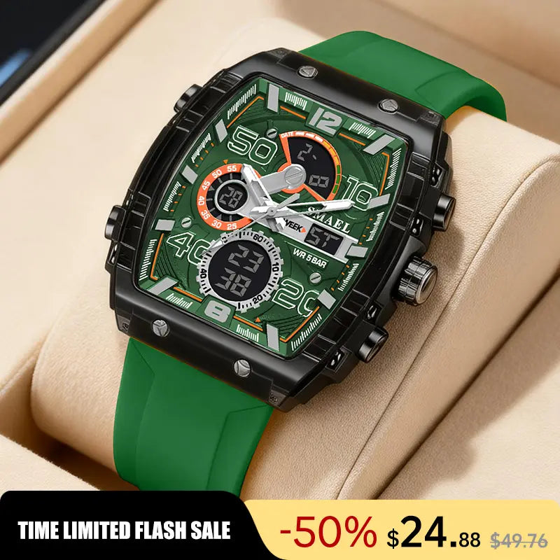 【Summervibes】Men'S Luxury Sport Watch ,Waterproof Dual-Display Wristwatch | Stylish Gift for Him Adjustable Tool Included